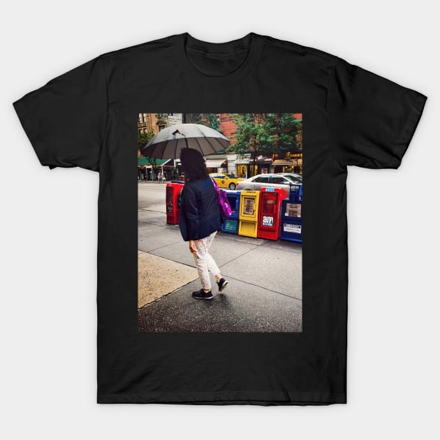 Rainy Day Woman Street Upper West Side Manhattan NYC T-Shirt by eleonoraingrid